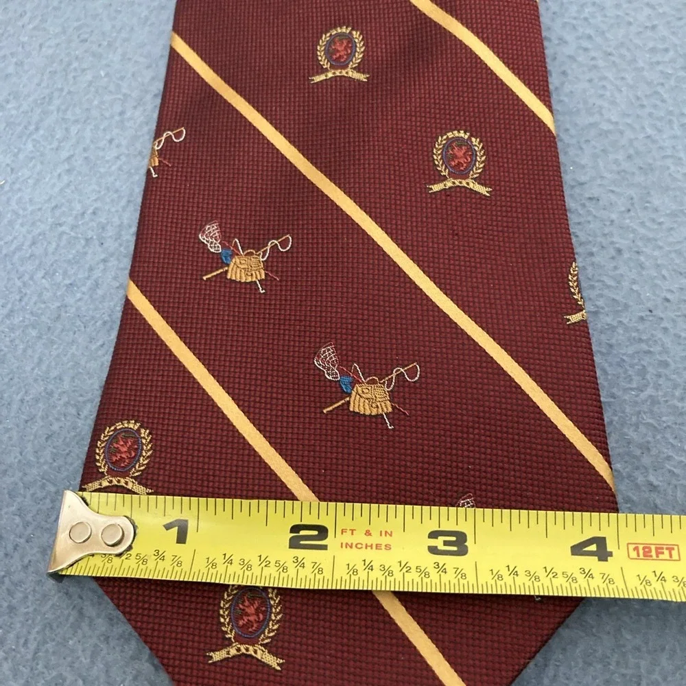 Tommy Hilfiger Maroon w/Gold Striped Fly Fishing Supplies &‎ Logo Men's Silk Tie